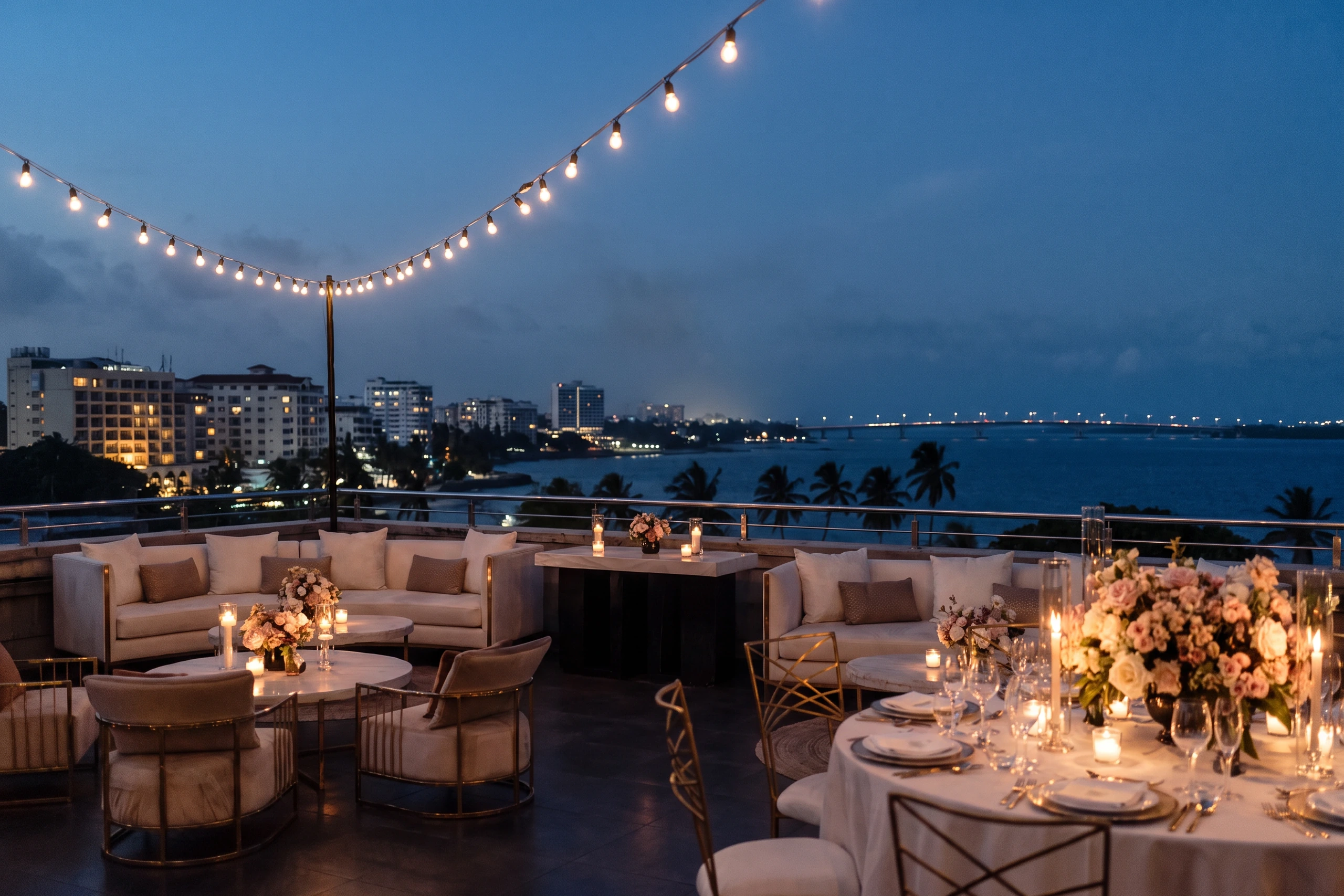 Rooftop lounge with the city lights